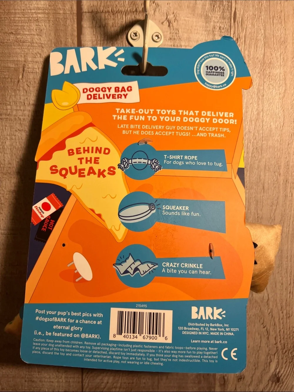 New BARK Plush Tug Toy with Squeaker -Raccoon Pizza Delivery